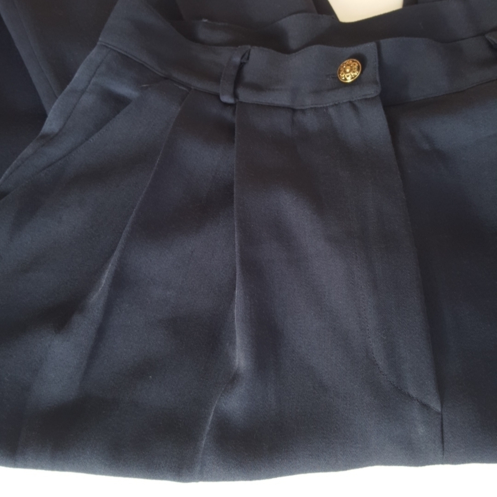 Della Spiga Italy VTG 80s Navy Blue Pleated Slacks (10) - Picture 9 of 15